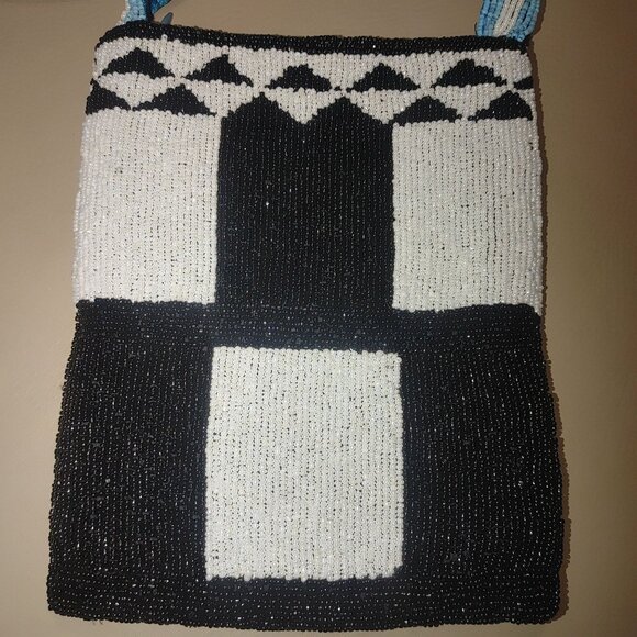 India Handcrafted Christiana Bead Crossbody Bag Black White Geometric Pattern Bl - Picture 11 of 14